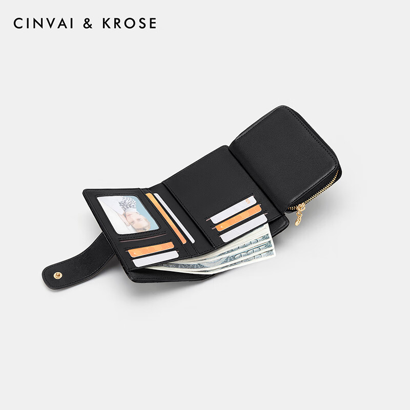 CinvaiKrose Bags Women's Bags Wallet Women's 2025 New Genuine Leather Wallet Niche Design Multi-Card Slot Coin Purse Black