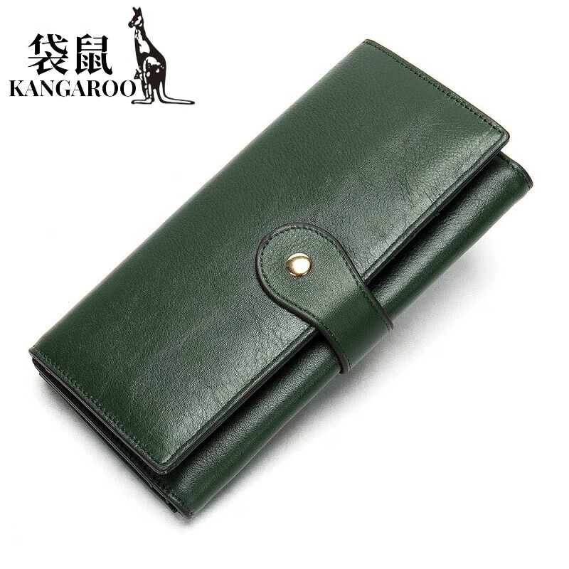 Kangaroo (KANGAROO) temperament women's long leather wallet women's multi-card slot rfid anti-magnetic card holder fashionable first-layer cowhide wallet green