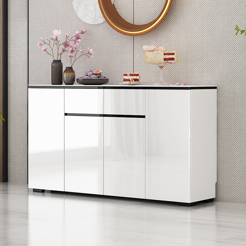 Huanghai Furniture Light Luxury Sideboard Wine Cabinet Simple Modern Home Multifunctional Large Capacity Storage Kitchen Cupboard Living Room Tea Cabinet Painted White Bright Color 140*40*87CM