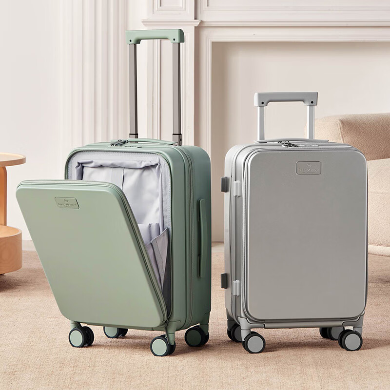 One s Member Covestro PC front-opening boarding suitcase male and female student travel password trolley case dark gray 20 inches