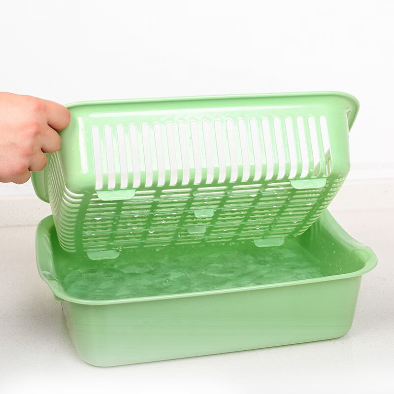 Asvel (ASVEL) Japan imported Asvel multi-functional sink, vegetable basin, fruit basket, drain basket + drain basin, kitchen supplies, small white (suitable for washing vegetables and fruits)