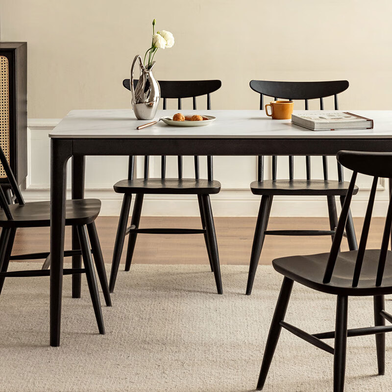 Genji Muyu solid wood light luxury dining table oak Nordic dining table simple slate dining table and chairs 1.2 meters four chairs X00S33