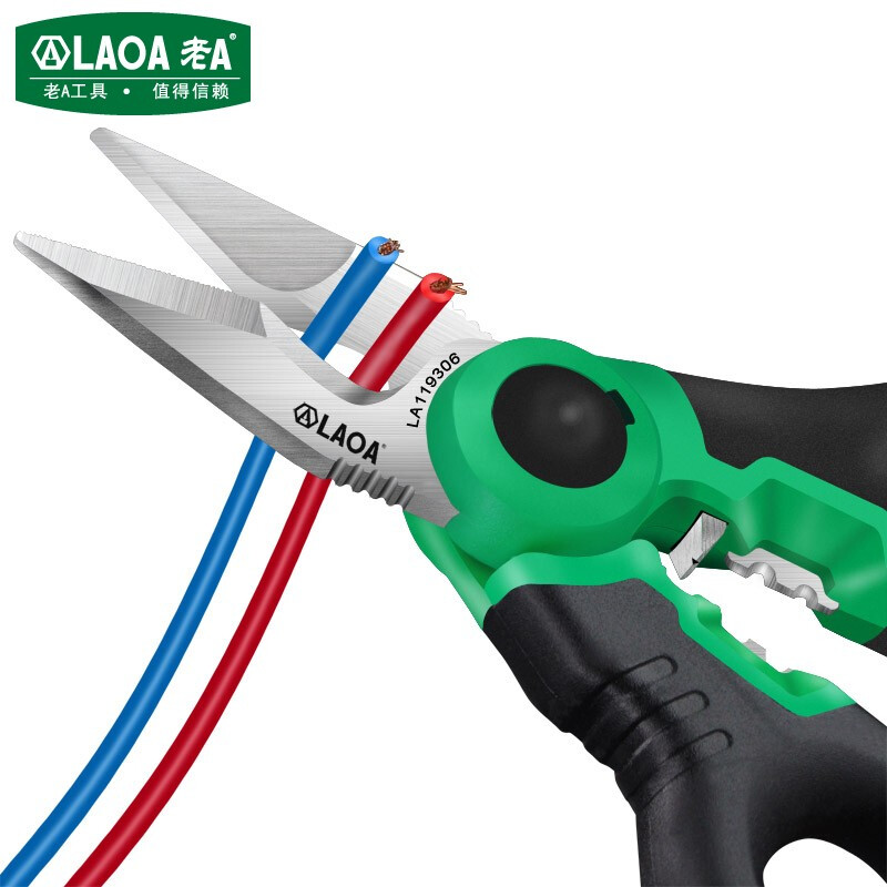 LAOA China Taiwan Lao A Taiwanese multifunctional wire stripping pointed electrician scissors with teeth anti-slip strong wire trough scissors LA119306 6 electrician scissors