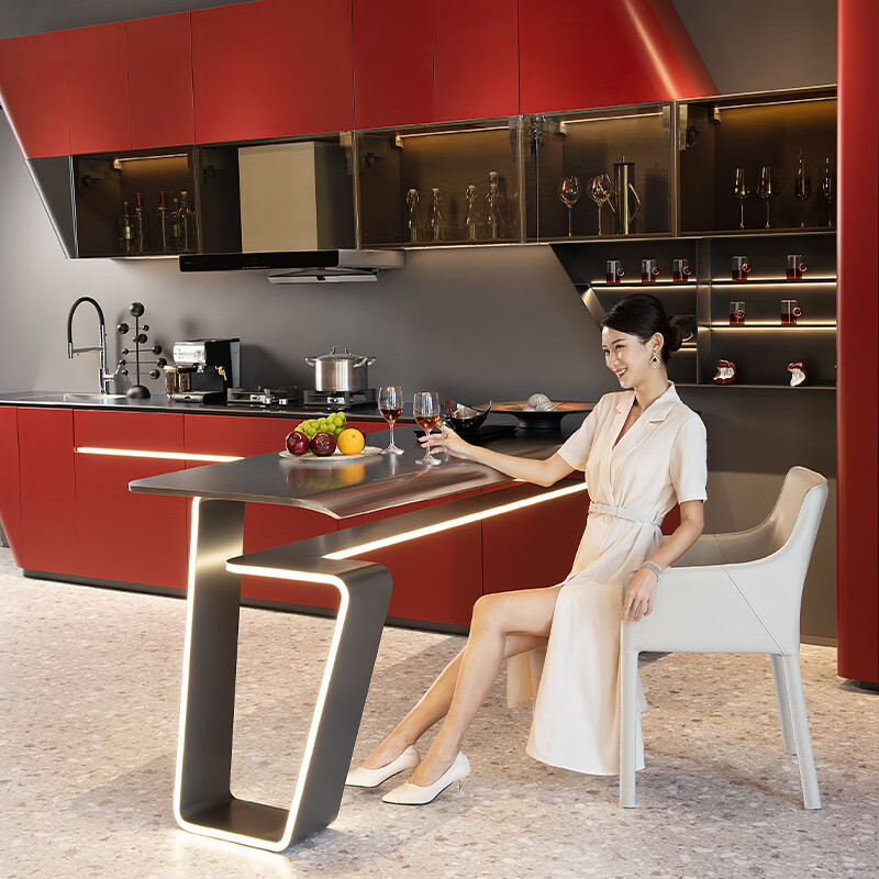 Baineng stainless steel cabinets simple modern custom home kitchen cabinets dark red