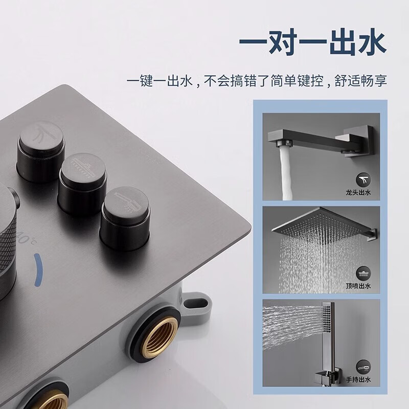 Hansgrohe all-copper concealed wall-mounted thermostatic shower set shower booster embedded hidden hidden wall out hidden pre-embedded black three-function thermostatic 12-inch shower