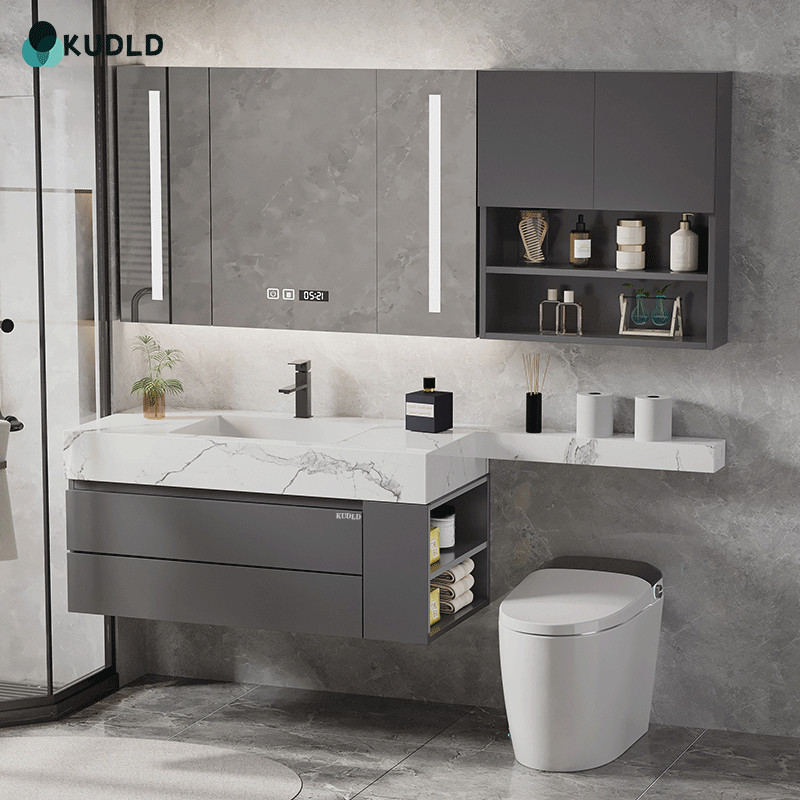 KUDLD German slate seamless ceramic integrated basin bathroom cabinet combination toilet extension smart washbasin hand wash basin right side cabinet (slate seamless basin) width 50cm 110cm (extension plate 70cm)