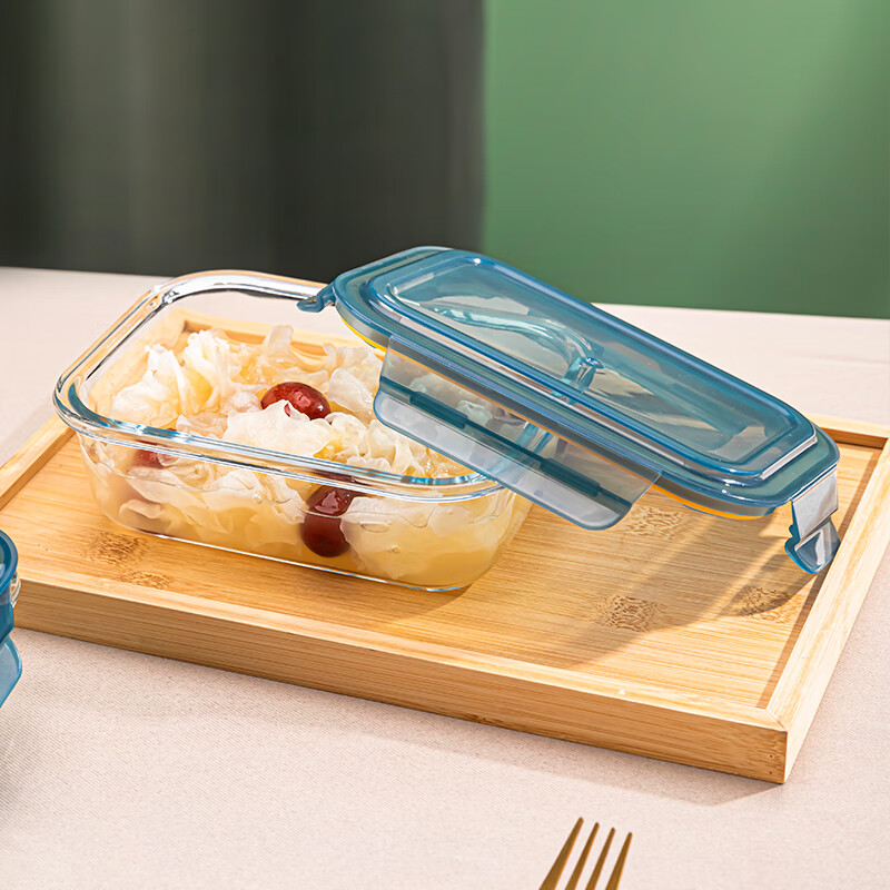 Leweishi high boron glass lunch box, microwaveable lunch box, lunch box, refrigerator lunch box, Lexian integrated lid 400ml+640ml+pack