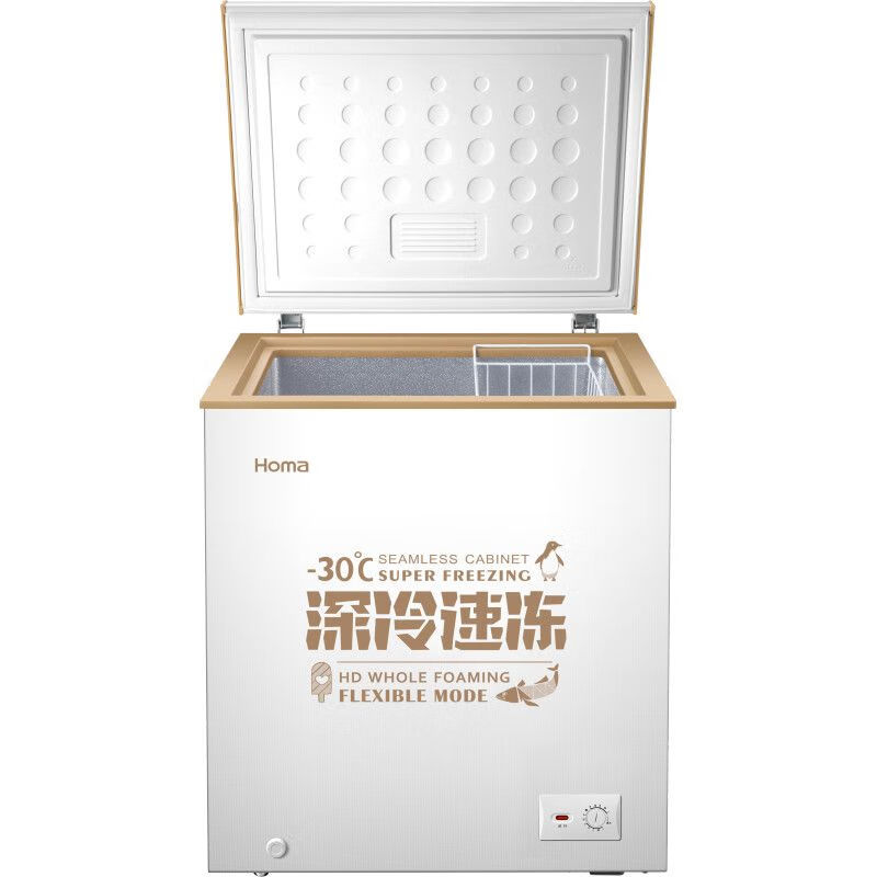 Oma small freezer household first-class energy-efficient energy-saving freezing and refrigeration dual-purpose horizontal fresh-keeping freezer stocking small refrigerator 100 liters deep cold brown