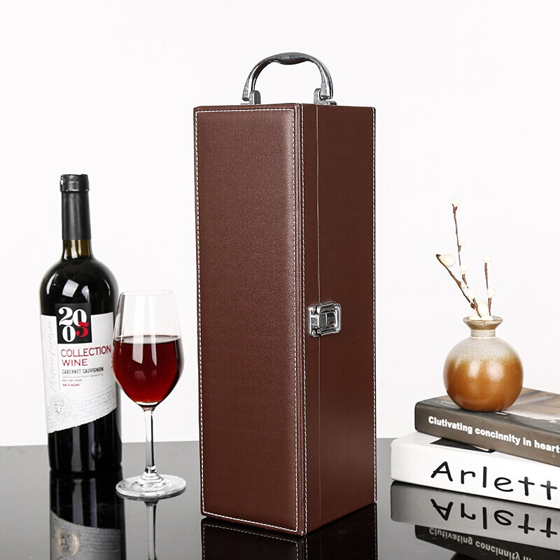 Chuangweiyue red wine leather box packaging box empty box wine gift box wine set high-end red wine leather case portable wine box gift box brown single leather box with wine set