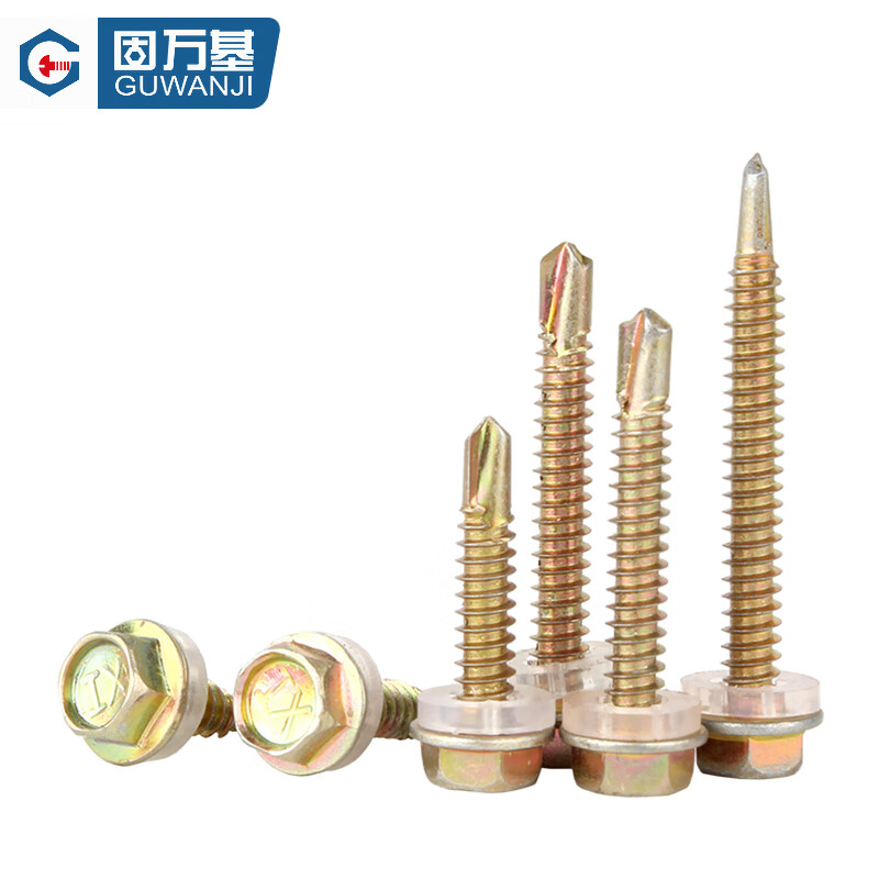 GUWANJI 304 stainless steel external hexagonal head drill tail 410 self-tapping screw drill iron color zinc self-drilling color steel tile dovetail wire M6.3x25 (20 pieces-304) with rubber ring