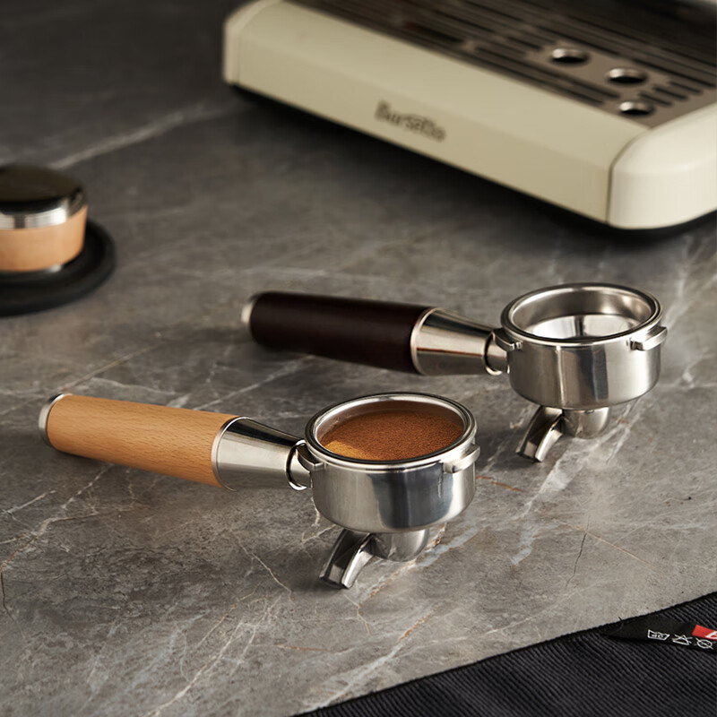 Barsetto/Yumtu 58mm professional horn handle stainless steel solid wood grip coffee machine accessories horn handle (walnut)
