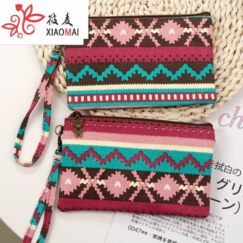 Mobile Coin Purse Women's Clutch Fabric Wallet Retro Literature Forest Small Clutch Cotton Linen Canvas Long Small Bag Lq Color Light Summer