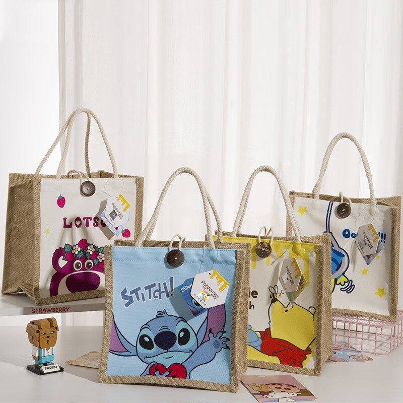 Huao genuine Disney Winnie the Pooh doll handbag cartoon environmentally friendly multi-purpose bag practical holiday gift for wife beige cotton and linen 24cm