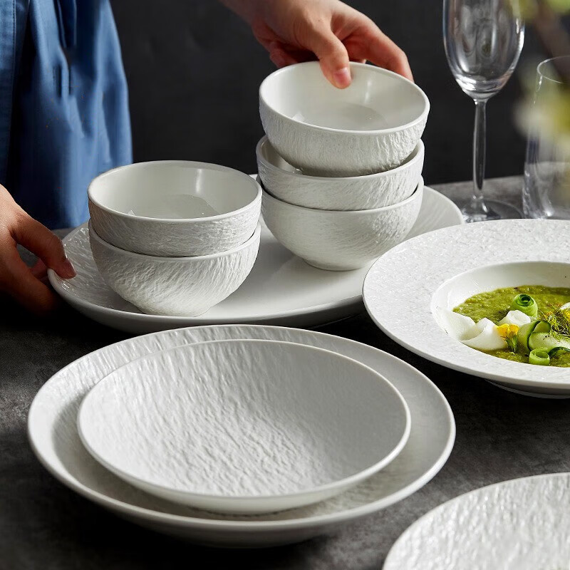 Songyu tableware complete set of dishes and dishes set for home, high-end ceramic tableware, Japanese tableware set, housewarming gift, stone pattern black and white mix and match set, 16 pieces