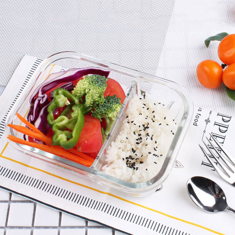 LOCK&LOCK heat-resistant glass crisper microwave lunch box sealed lunch box lunch box refrigerator storage box 600ml two partitions