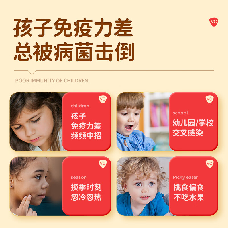 Guoweikang children's vitamin C 4 years old + vitamin C chewable tablets to supplement vc vitamin c 0 sucrose strawberry flavor 80 tablets