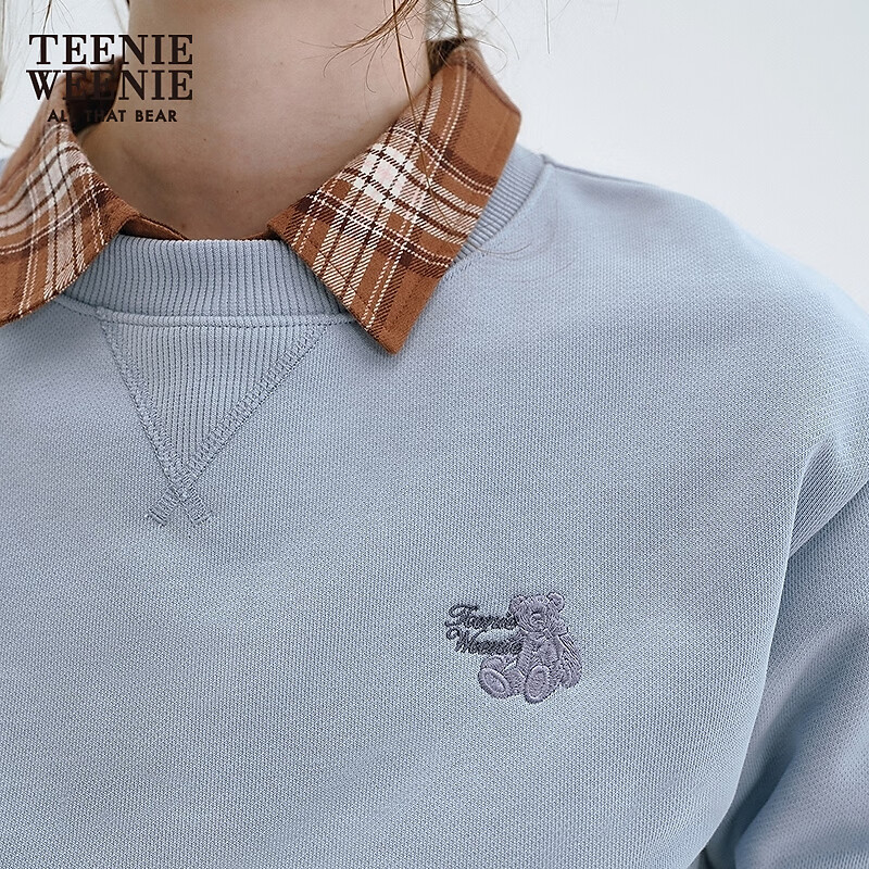 Teenie Weenie Bear Women's Sweater 2025 Autumn and Winter New Loose Comfortable Casual Daily Round Neck Top Blue M