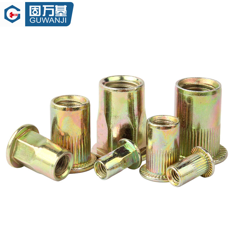 Guwanji 304 stainless steel flat head rivet nut galvanized flat head column striped rivet nut knurled countersunk head pull nut flat head rivet nut M6 50 pieces - colored zinc material