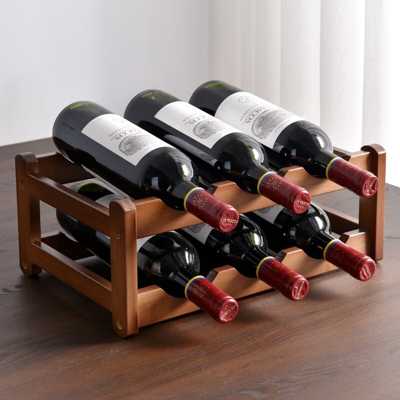 Senzhiyun wine rack grid red wine rack ornaments wine rack red wine grid small solid wood wine rack display rack household floor rack two-story 6-bottle wine rack