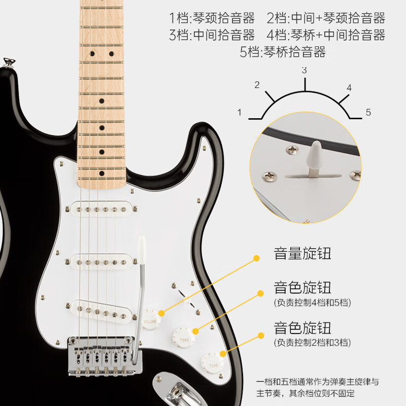 FENDER Fender electric guitar SQ Affinity series ST-type flame pattern single and double maple fingerboard ocher gradient