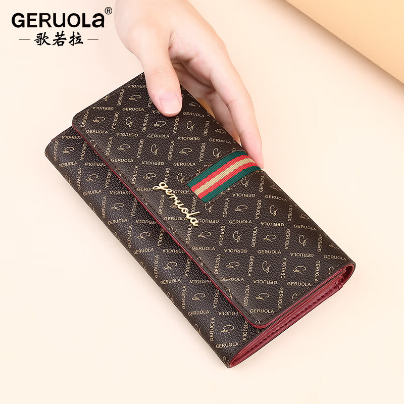 Gorola 2025 New Wallet Women's Long Fashion Printed Clutch European and American Style Ladies' Wallet Clutch Bag Multiple Card Slots Beige