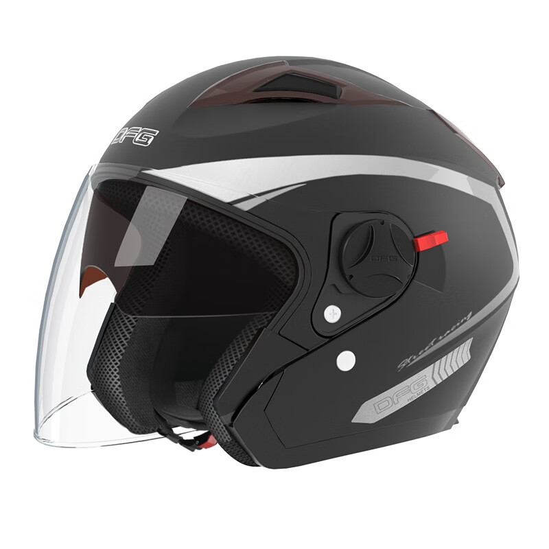 DFG electric vehicle helmet men's and women's 3CCC safety helmet anti-fog all-season dual lens rain-proof half-cover warm 719 matte black transparent lens