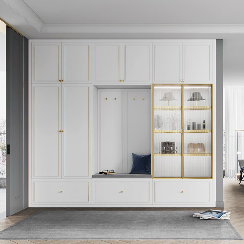 Sofia integrated wardrobe Nordic light luxury bedroom furniture multi-functional storage cloakroom wardrobe Aluminum frame glass door wardrobe Yuan/square meter Klavika series