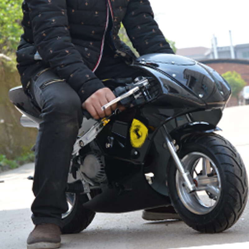 Langchuang 49cc mini motorcycle two-stroke mixed oil fuel version small sports car hand-start small fuel version black and red 2-stroke mixed oil