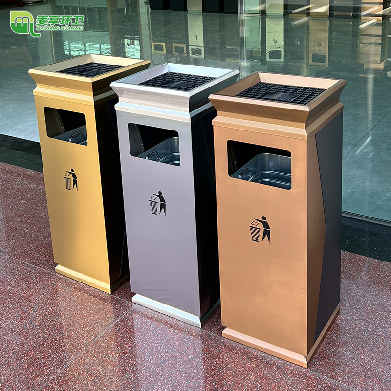 Maixiang sanitation ash bucket square bucket 201 stainless steel side throw custom trash can hotel smoke extinguisher bucket with ashtray shopping mall hotel elevator entrance corridor vertical ash column