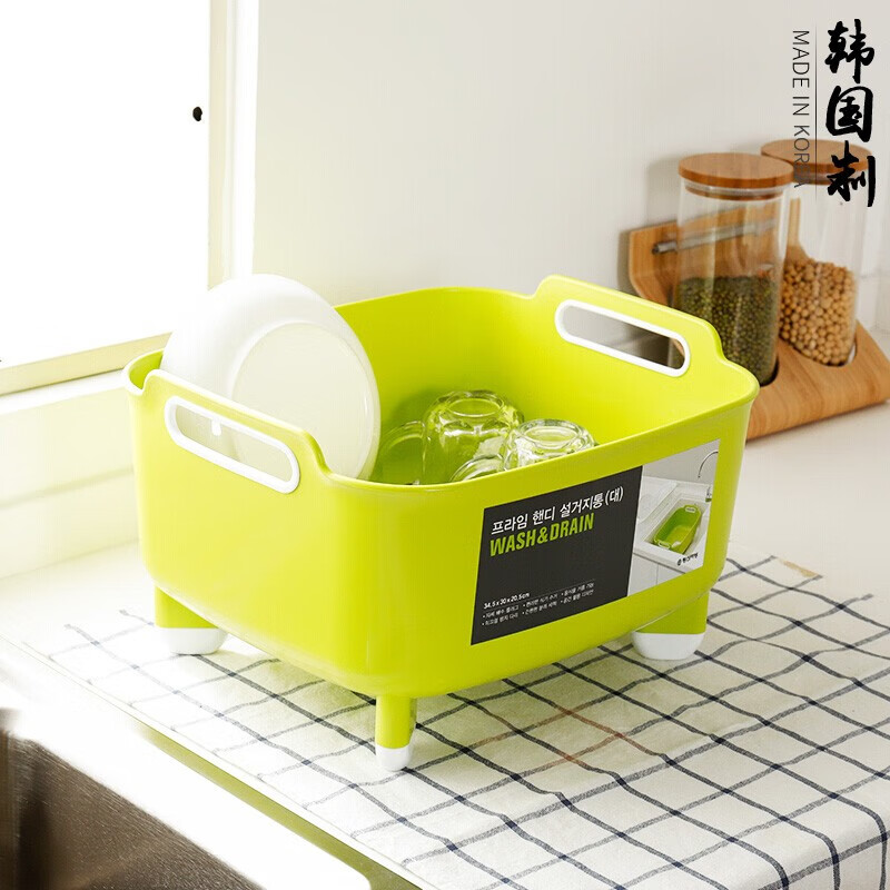 Home KATEI STORY Korean imported plastic sink fruit and vegetable basket kitchen mobile sink sink with handle drain basket green