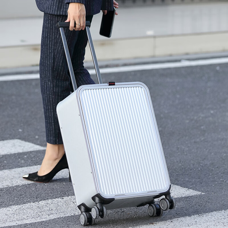 Yuemeng front-opening boarding case all-aluminum magnesium alloy business travel suitcase 20 side-opening trolley case for men and women silver glossy 20 inches - can hold 15-16 inch computers - can be boarded
