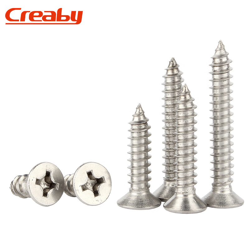 Creaby304 stainless steel self-tapping screws cross countersunk head self-tapping screws flat head extended pointed tail self-tapping wood screws M4x16 50 pieces