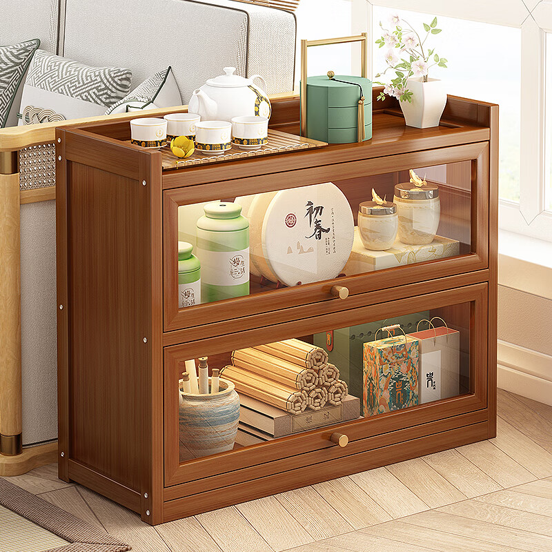 Tangpeng Bamboo Storage Rack Nanzhu Tea Rack Sofa Side Cabinet Rack Home Living Room Kitchen Tea Cabinet Upgraded to deepen 33CM 40 long 3 layers