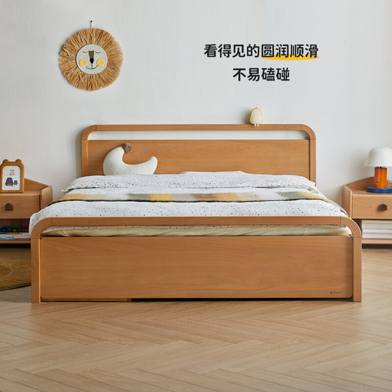 Genji Muyu all solid wood children's bed modern simple teen single bed small apartment high box air pressure storage bed Green three-pull children's bed (drawers can be installed on the left and right) 1500mm*2000mm