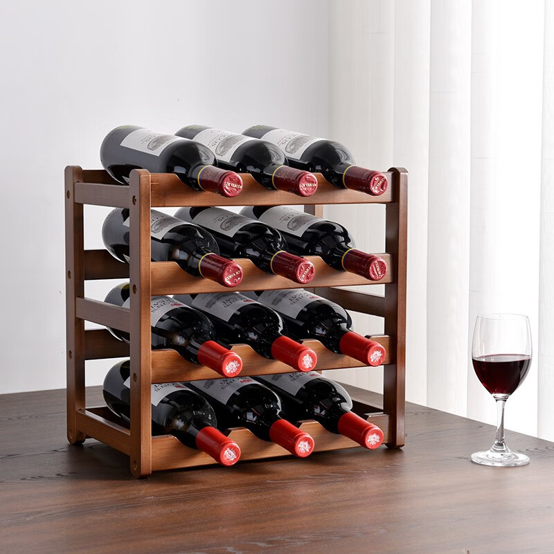Senzhiyun wine rack grid red wine rack ornaments wine rack red wine grid small solid wood wine rack display rack household floor rack two-story 6-bottle wine rack