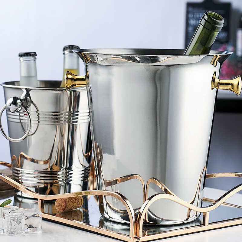 Rockybell stainless steel ice bucket large thickened red wine bucket beer bucket KTV bar ice wine bucket champagne ice bucket home portable single golden ear ice bucket
