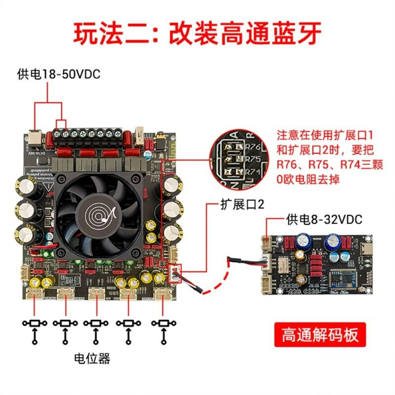 ZK-AS21P fever high power 2.1 channel Bluetooth power amplifier board 300W+300W+600W power amplifier chip TPA3255* potentiometer separation