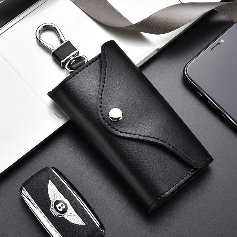 Qindu cowhide key bag men's large-capacity multi-functional universal car key chain women's waist hanging compact home key bag buckle version-black 6 key positions