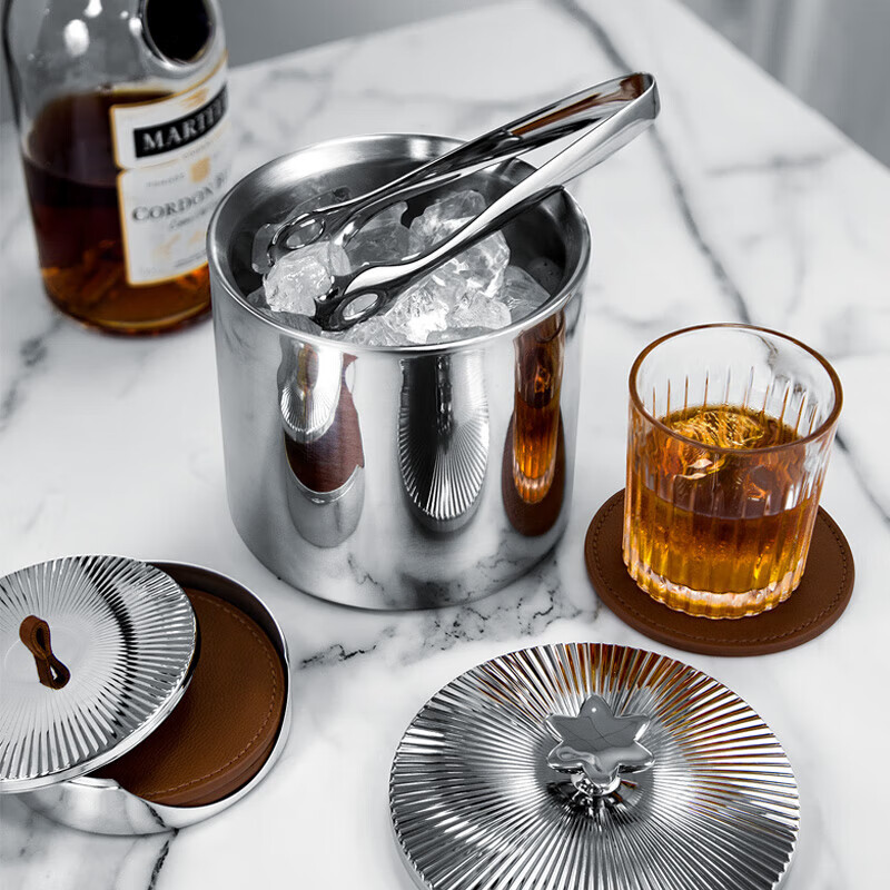 MODERN DELICATE LIFEL MODERN light luxury double-layer ice bucket ice cube storage bucket stainless steel commercial creative champagne bucket red wine chilled double-layer ice bucket (without clip)