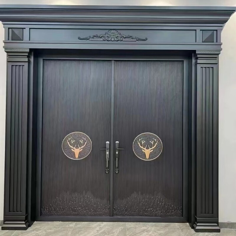 Chenyuju rural zinc alloy villa door luxury imitation copper door household security door cast aluminum double door self-built house entry door style 1