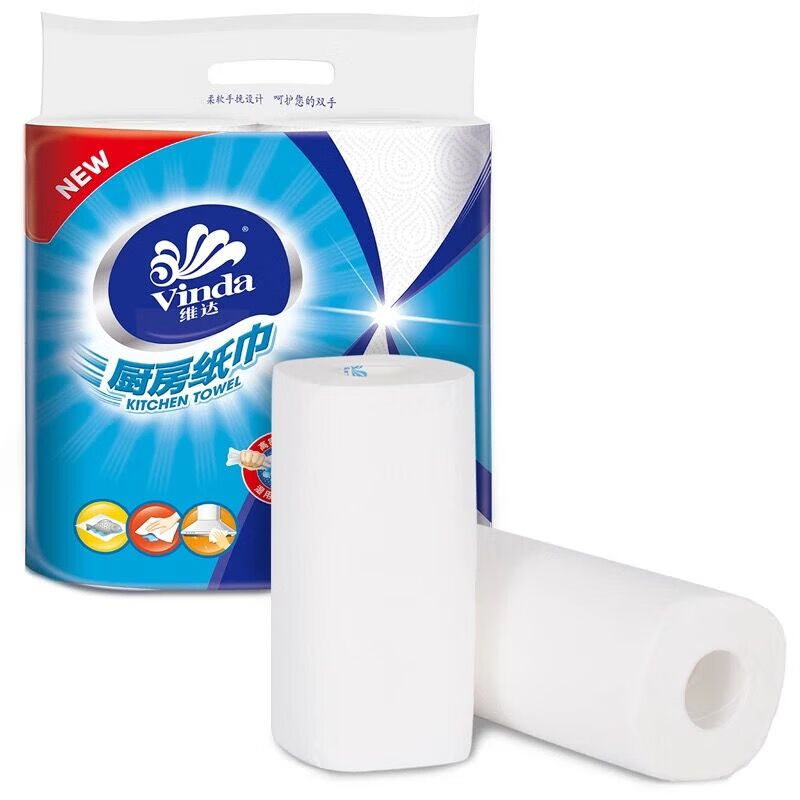 Vinda kitchen paper 75 knots/roll Household oil-removing and oil-absorbing paper kitchen paper toilet paper 2 layers 75 knots*2 rolls