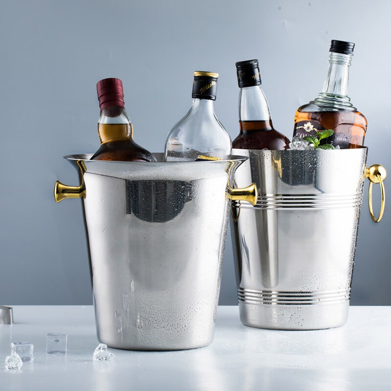 Rockybell stainless steel ice bucket large thickened red wine bucket beer bucket KTV bar ice wine bucket champagne ice bucket home portable single golden ear ice bucket