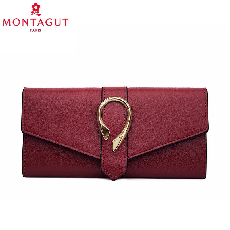 MONTAGUT women's wallet long fashion buckle leather clutch bag 30% off large capacity multi-card slot wallet trendy black