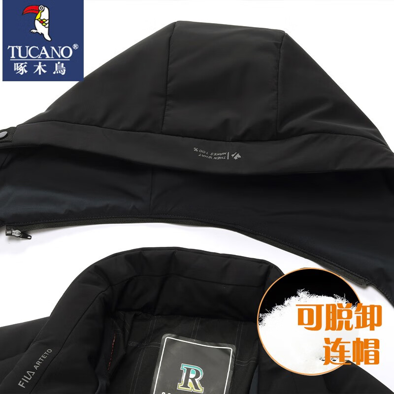 Woodpecker brand down jacket men's thickened warm jacket men's winter 2025 new style young and middle-aged men's winter short clothes black 2XL recommended 135-155 catties