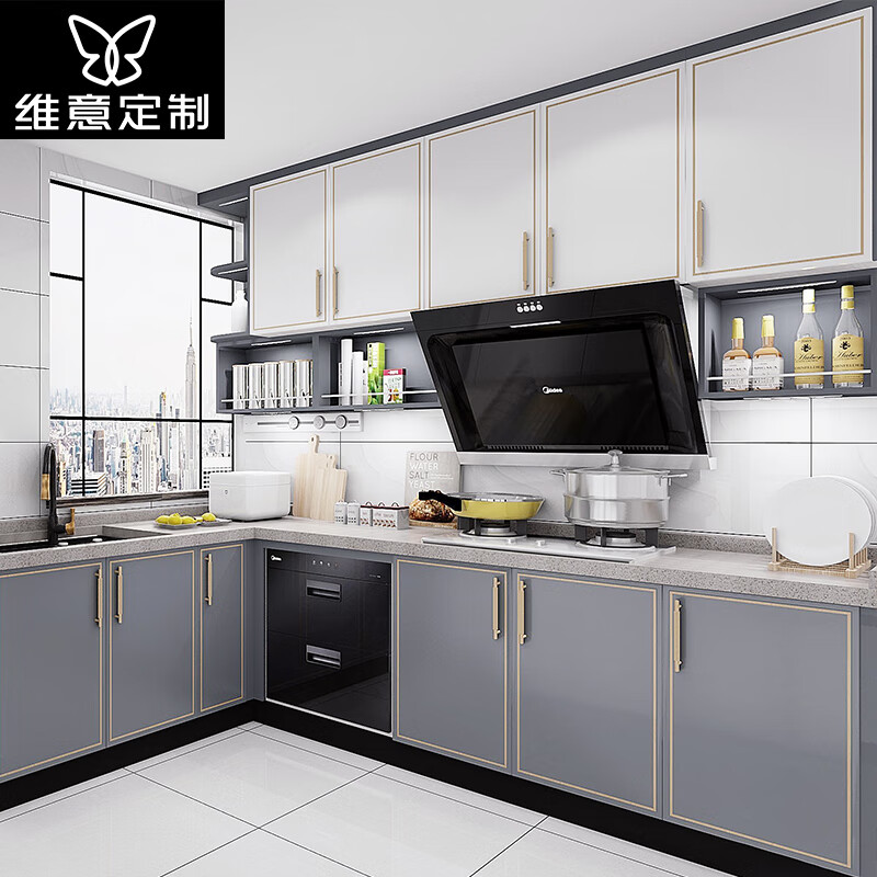 Huili's integrated kitchen cabinets quartz stone countertops home open kitchen small apartment stove cabinet custom-made gold, please contact customer service for details 1 meter