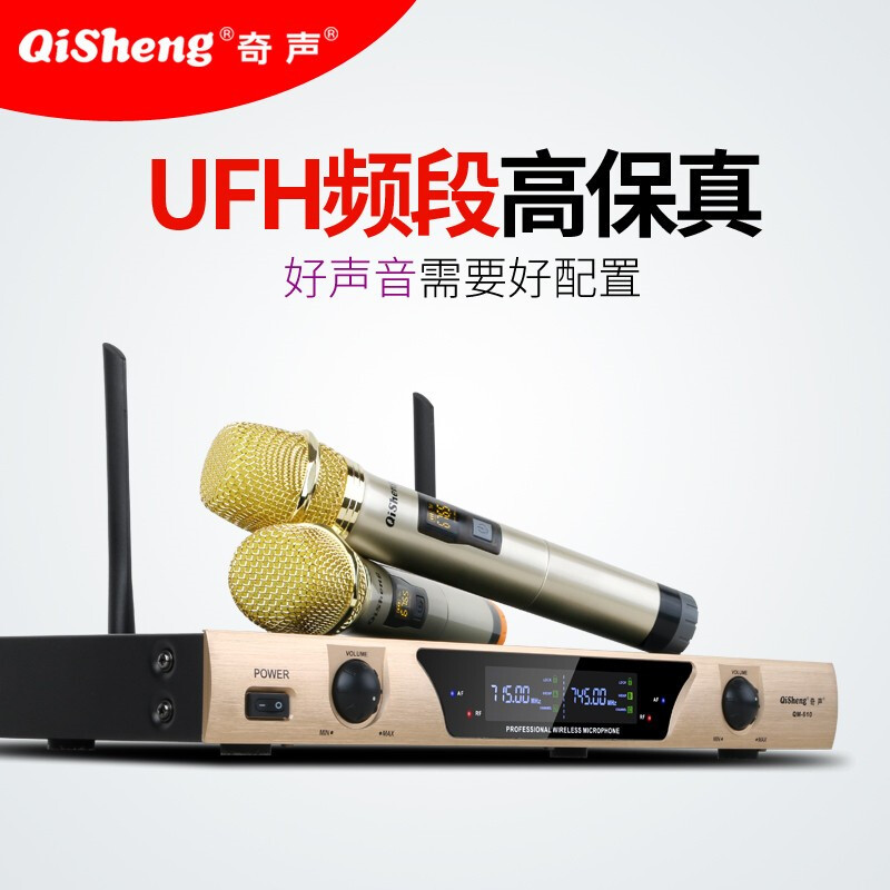Qisheng/Qisheng Wireless Microphone One to Two Home Singing KTV Stage Performance Family K Song Karaoke Wedding Conference Metal U-segment FM Standard Edition (Set 1)