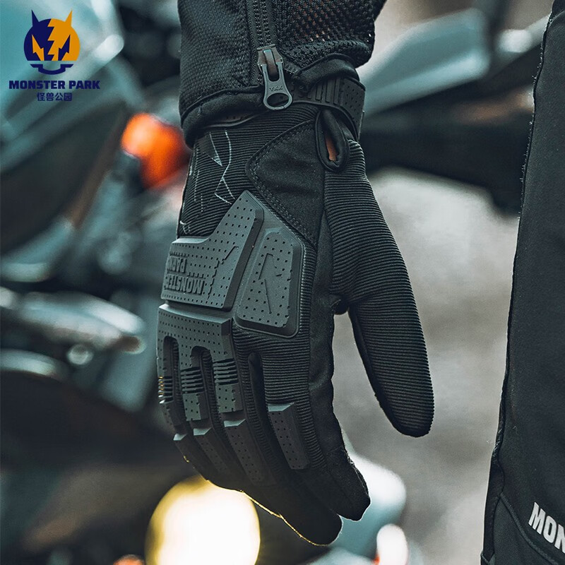 MONSTER PARK motorcycle riding gloves for men, anti-fall, wear-resistant, touch-screen motorcycle riding equipment for women, summer, black L