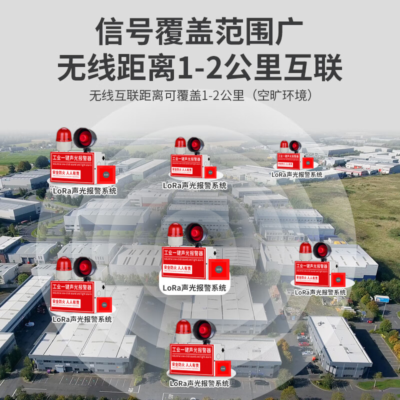 Bolian Smart Wireless Ultra-long Range 1-2 Kilometers Interconnected Industrial One-click Fire Sound and Light Alarm Linked Factory Fire Inspection Escape Alarm Bell Broadcast Evacuation Alarm Device DH-XF119