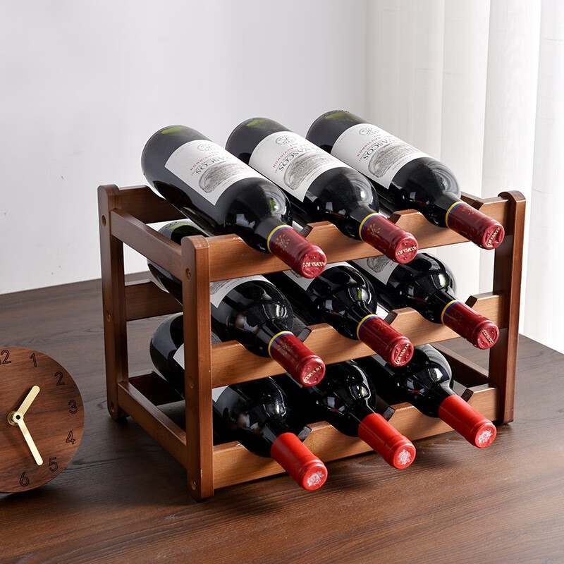 Senzhiyun wine rack grid red wine rack ornaments wine rack red wine grid small solid wood wine rack display rack household floor rack two-story 6-bottle wine rack