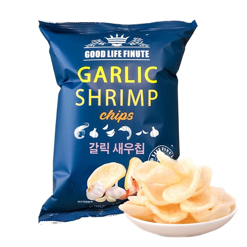 South Korea imported Qu Laifu shrimp chips garlic crab flavor shrimp chips puffed crispy snack snacks 2 bags of garlic shrimp chips + 1 bag of crab flavor shrimp chips